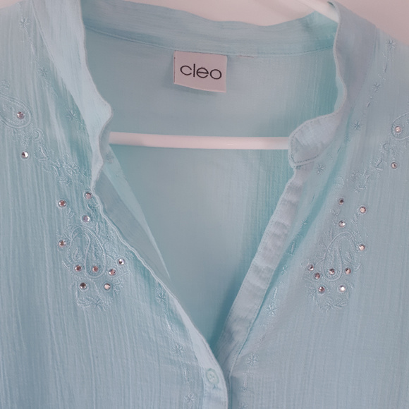 Cleo Blouse Light Aqua with embroidery and bling - Picture 3 of 7